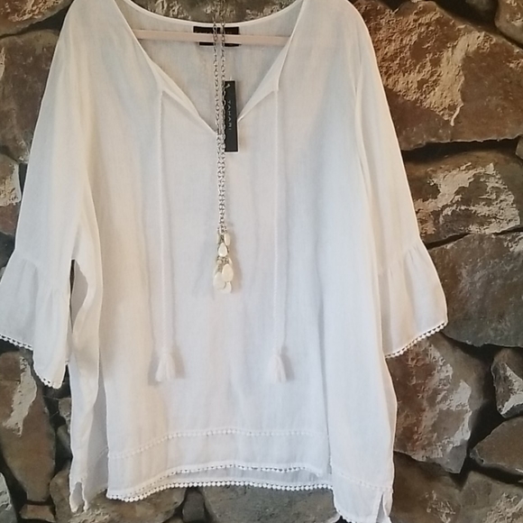 Tahari Tops - NWT 3X Tahari 100% Linen w 100% Cotton Lace Tunic